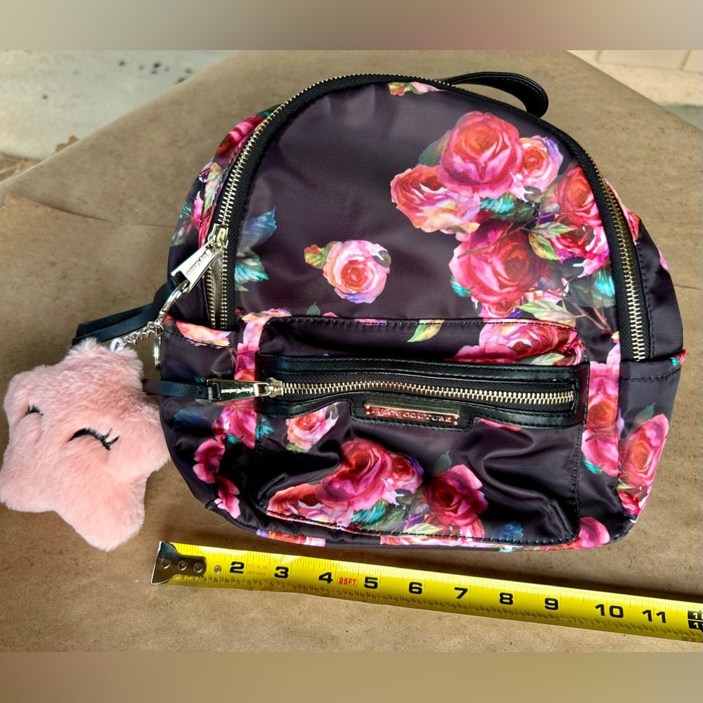 Juicy Couture Mini Backpack - Black Rosie - NWOT- Floral Pink Roses -
